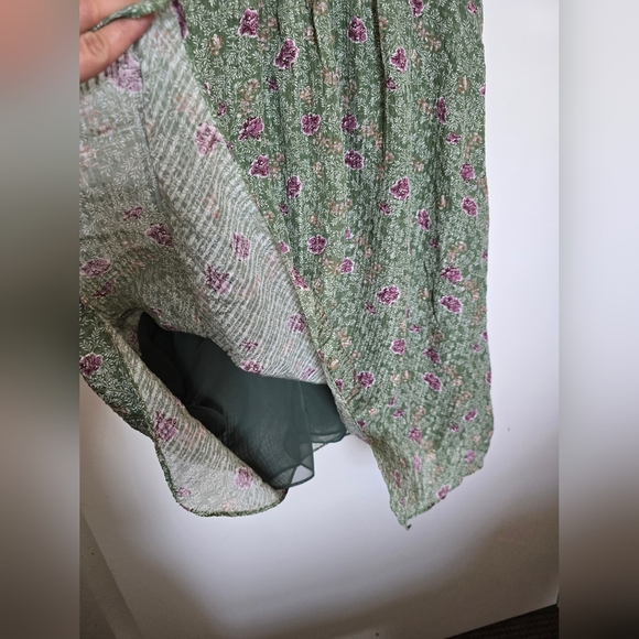 100% Silk Nordstrom Pink and Green Pleated Midi Sundress ideal for summer - Picture 11 of 11